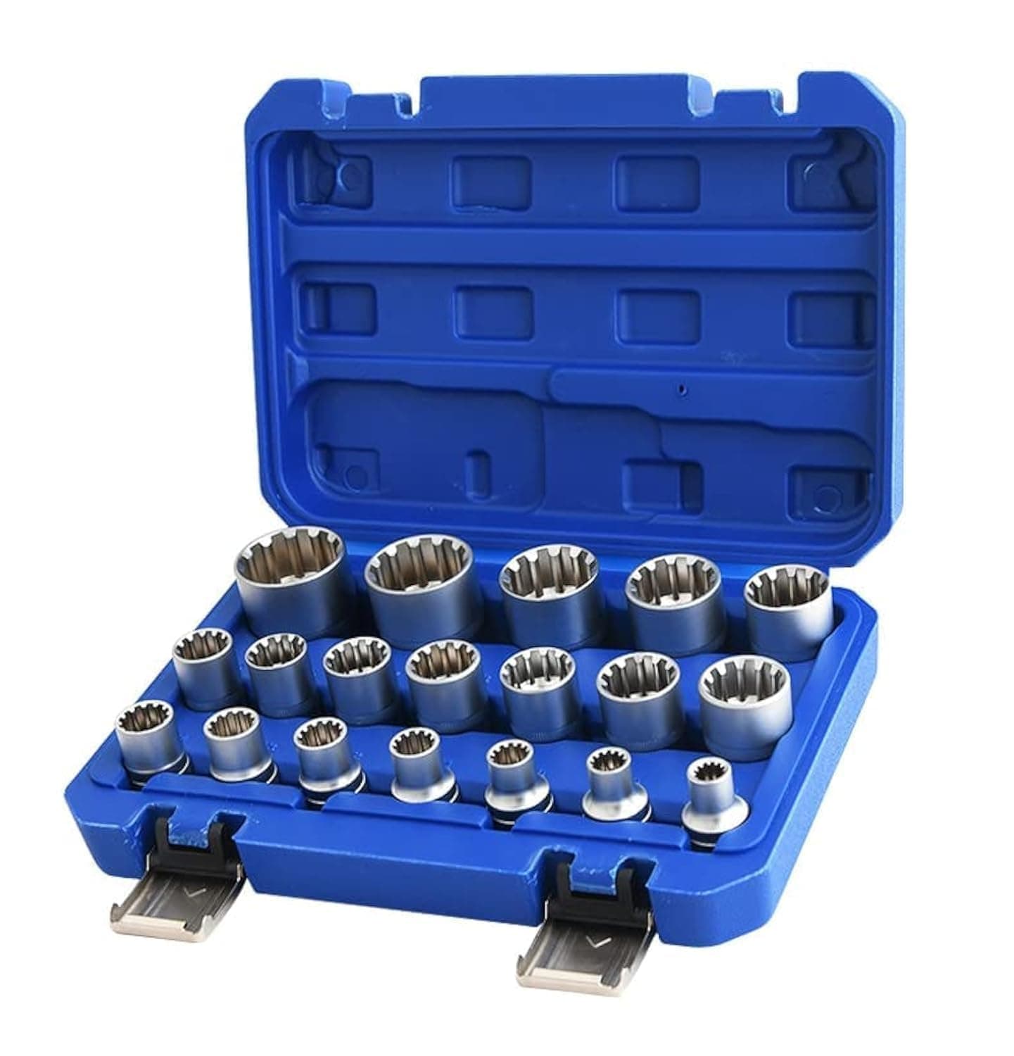 Qnkaa Spline Socket Set 1/2" Drive Universal Metric 8-32mm 12-point Cr-V Socket Set 19pcs