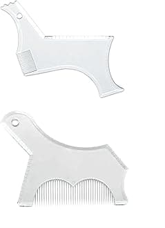 Beard Shaping & Styling Tool with Comb for Perfect line up & Edging for Men's Jaw Cheek/Neck Line, Symmetric/Curve/Step Cut Works with Any Beard Razor Electric Trimmers or Clippers (Clear-2pcs)