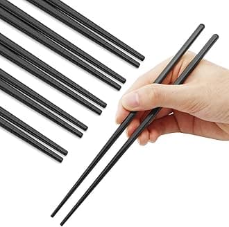 MUYOS Stainless Steel Chopsticks Reusable Multicolor Lightweight 304 Metal Chopsticks Dishwasher Safe - 5 Pairs (Black)