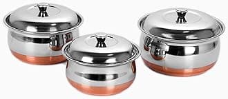 Sumeet Stainless Steel 3 Pieces Handi Pot Set, 1.1 Liters, 1.3 Liters, 1.7 Liters, 3 Piece (White, Polished)