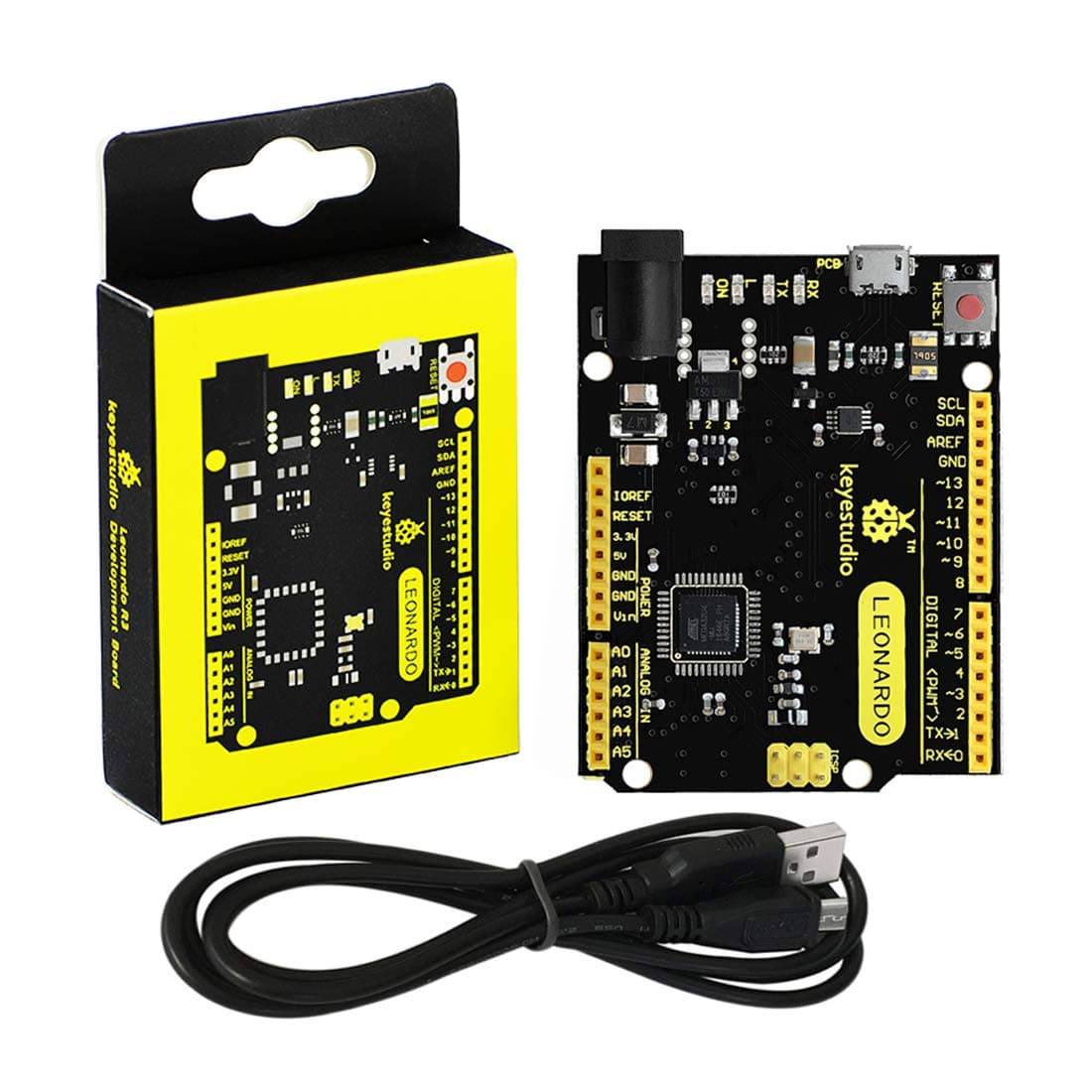 KEYESTUDIO Leonardo R3 Microcontroller Development Board with USB Cable Kit for Arduino Project