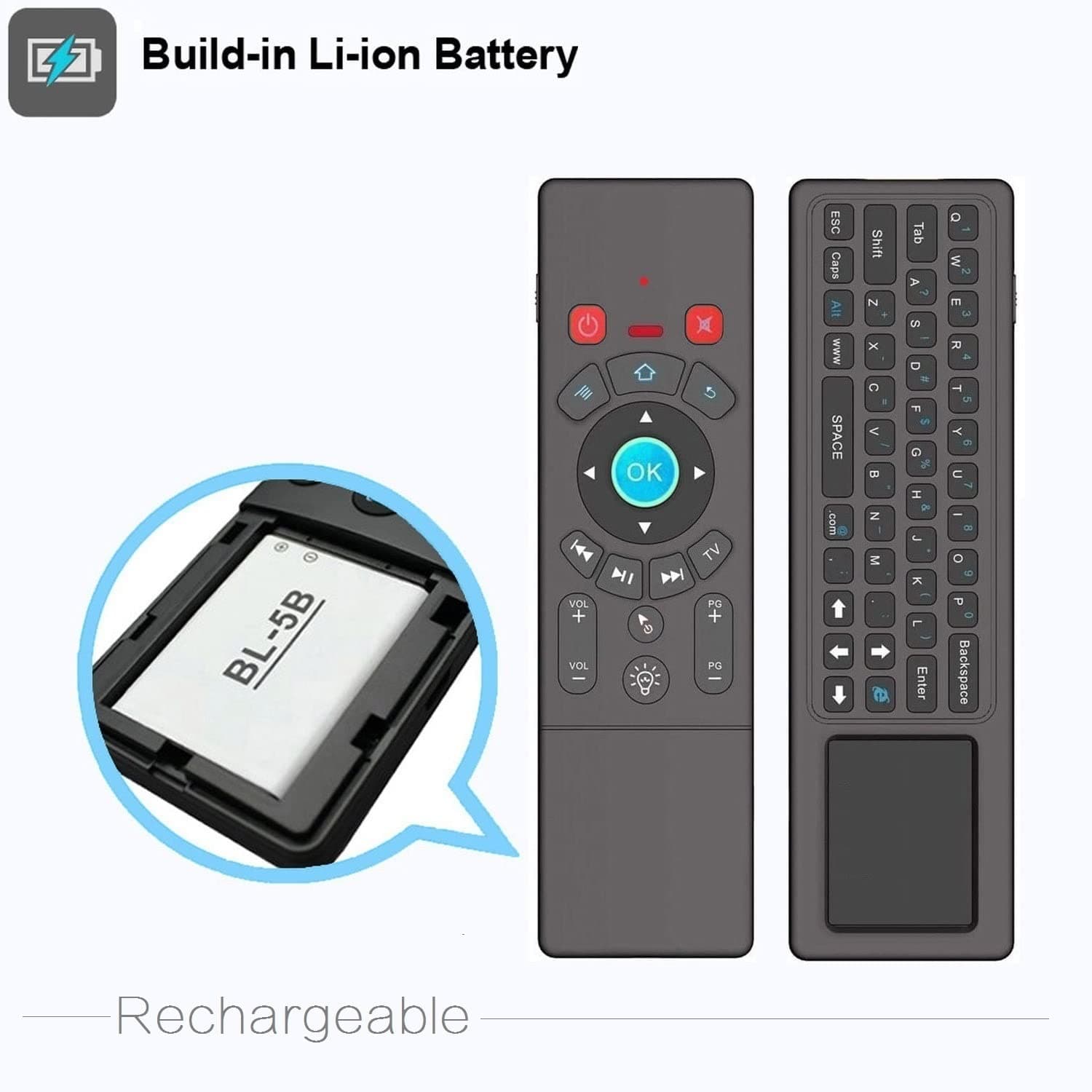 RGB Backlit Air Remote Mouse Mini Wireless Keyboard Touchpad - T6 Handheld Mini Keypad Home Media Remote Control for Android TV Box,Windows PC,Laptop,Mac Mini PC,Smart Projector,HTPC,Raspberry Pi 3 4