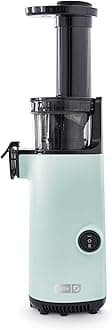 Dash DCSJ255 Deluxe Compact Power Slow Masticating Extractor Easy to Clean Cold Press Juicer with Brush, Pulp Measuring Cup, Frozen Attachment and Juice Recipe Guide, Aqua
