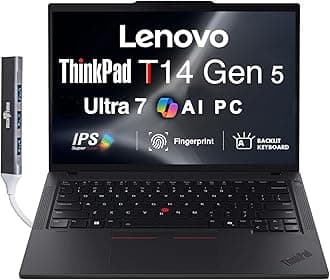 ThinkPad T14 Gen 5 AI Business Laptop 14.0" IPS FHD+ (Intel Core Ultra 7 155U(>i7-13700H), 32GB DDR5, 512GB SSD, Copilot, Backlit KB, Fingerprint, 2 Thunderbolt 4, 5MP Webcam, DKZ Hub, Win11P)