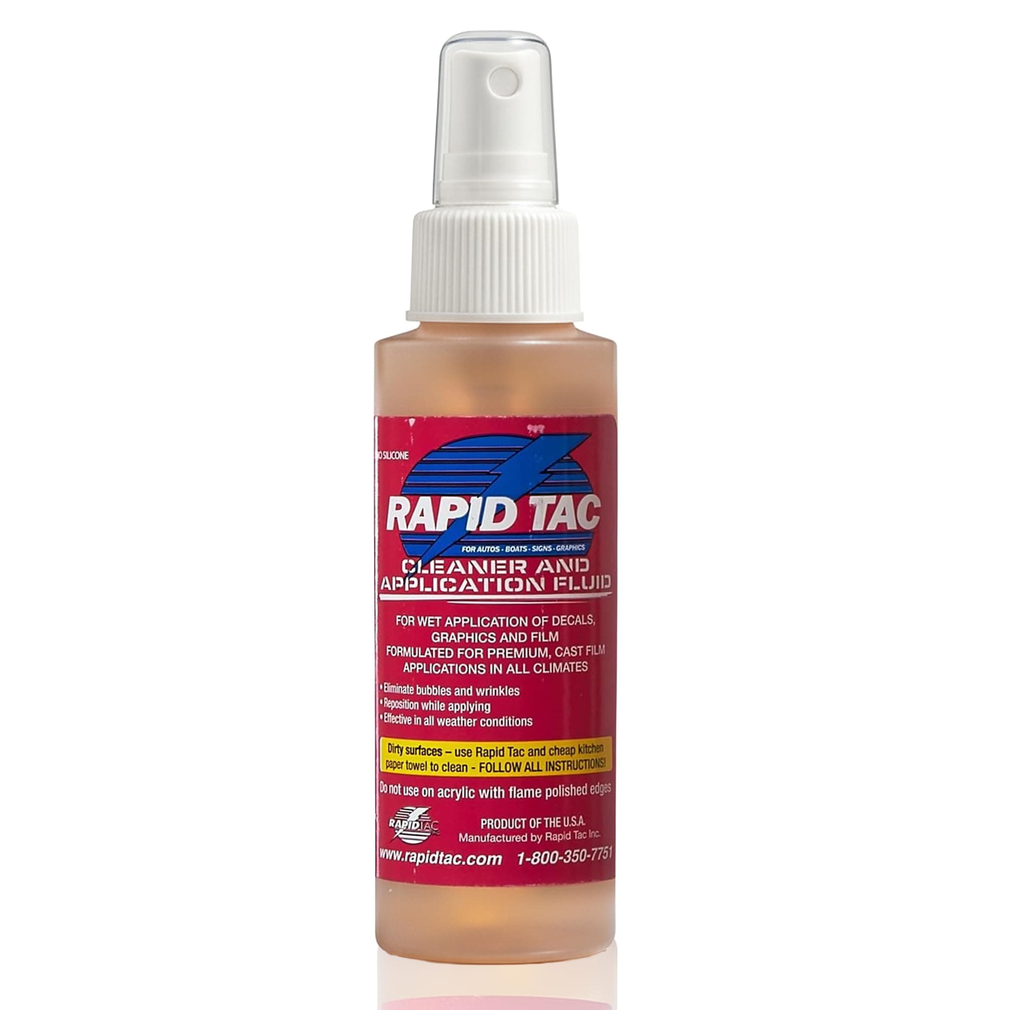 Rapid Tac Application Fluid 4oz Spray Bottle | Bubble-Free Application | Allows Graphic to Be Re-Positioned Before Bonding | Bonds in 90 Seconds | for Vinyl Wraps, Decals & Stickers