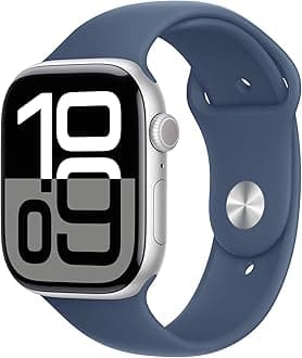 AppleWatch Series 10 GPS 46 mm Smartwatch with Silver Aluminium Case with Denim Sport Band - M/L. Fitness Tracker, ECG App, Always-On Retina Display, Water Resistant