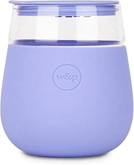 W&PPorter Portable Wine Cocktail Glass with Protective Silicone Sleeve, Lavender 15oz, Wine Tumbler with Slide-Lock Lid, Dishwasher Safe