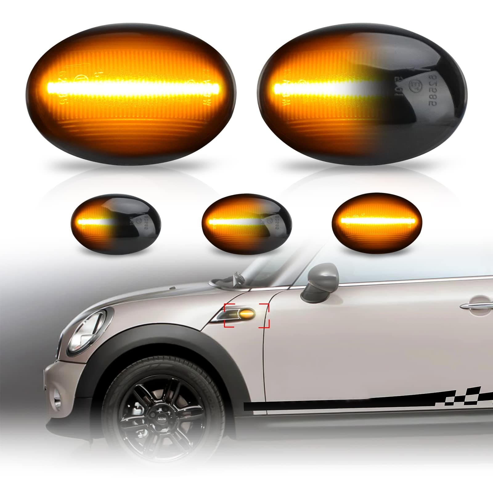 Side Marker Light Assembly Compatible for MINI Cooper R55 R56 R57 R58 R59 2006-2015, Sequential Blink Amber Turn Signal Lights Smoked Lens 2PCS