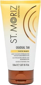 St. Moriz Advanced Tinted Gradual Self Tanner – Hydrating Tan Moisturizer with Q10 Anti-Aging Benefits & Light Color Coverage – Natural Glow in 1–3 Uses – Vegan, 150ml
