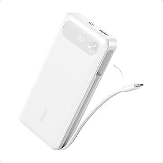 Anker Power Bank, 20,000mAh Travel Essential Portable Charger with Built-in USB-C Cable, 3-Port 87W Max Fast Charging Battery Pack, for MacBook, iPhone 16/15 Series, Samsung, Switch, and More