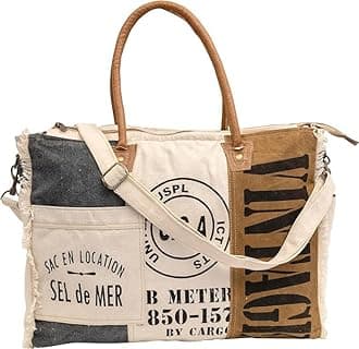 Sel De Mer Upcycled Large Upcycled Canvas Crossbody Bag & Cowhide Tote Bag, Upcycled Canvas & Cowhide Leather Handbag Bag for Women