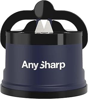 AnySharp Knife Sharpener, Hands-Free Safety, PowerGrip Suction, Safely Sharpens All Kitchen Knives, Ideal for Hardened Steel & Serrated, World's Best, Compact, One Size, Navy Blue