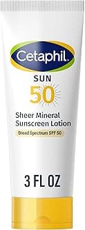 CETAPHIL Sheer Mineral Sunscreen Lotion for Face & Body 3 fl oz 100% Mineral UVA/UVB Filters: Zinc Oxide & Titanium Dioxide Broad Spectrum SPF 50 For Sensitive Skin Dermatologist Recommended Brand