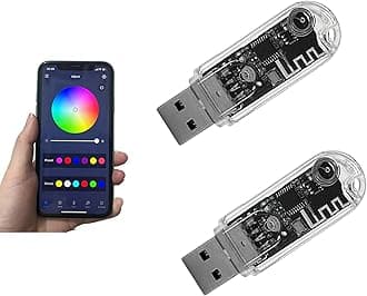 2Pcs RGB USB LED Car Interior Atmosphere Lamp,Dynamic Chasing Decor Night Light,Universal Ambient Lighting Kit,USB Night Light for All Car,APP & Touch Control,Mic Music Function