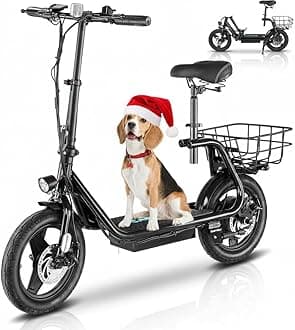 Caroma Electric Scooter with Seat for Adults, 1200W/800W Peak Motor, 30Miles Long Range & 20Mph, 14" Fat Tire Foldable E Scooter with Basket for Commuting, Grocery, Pets