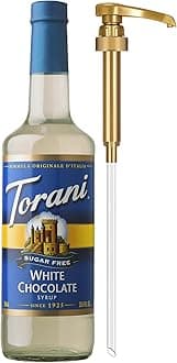 Torani Sugar Free Coffee Syrup, White Chocolate Flavored Syrup for Drinks, Zero Calorie, Pump Included, 25.4 Fl Oz