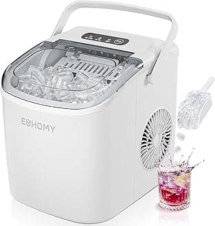 - EUHOMY Countertop Ice Maker Machine with Handle, 26lbs Per Day, 9 Ice Cubes Ready in 6 Mins, Auto-Cleaning Portable Ice Maker with Basket and Scoop, for Home/Kitchen/Camping/RV (White)