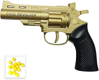 HALO NATION® Mini Revolver Metal Gun Toy with 100 BB Bullets Gun Toy for Boys Diecast Foldable Pistol Display Collection - Gold