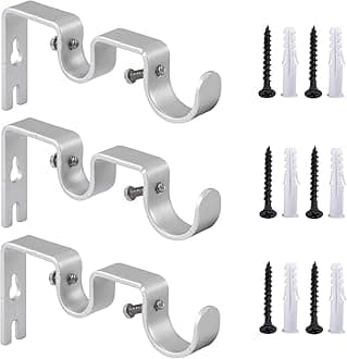 Anndason Heavy Duty Curtain Rod Brackets - Double Rod Holders 1" and 5/8" Inch (Set of 3, Silver)