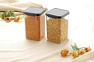 1100 ML Square Plastic Storage Jar and Container | Air Tight Containers For Kitchen Storage Set | Pantry Organization | Storage Box Lid Food Rice Pasta Pulses Container | Container Sets (03)