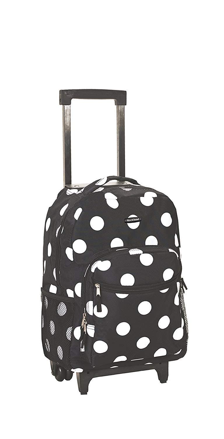 Double Handle Rolling Backpack, Black Dot, 17"