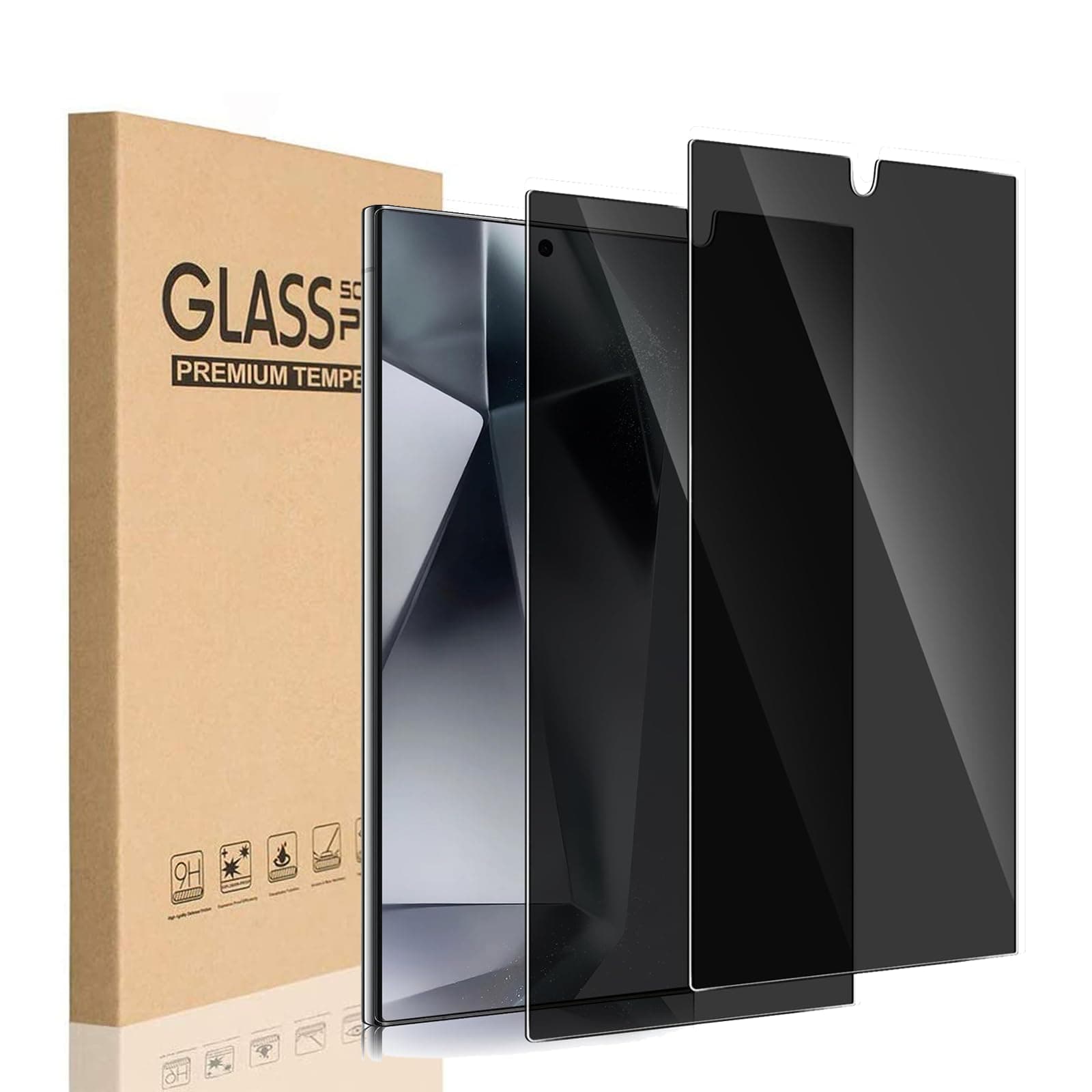 heus [2-Pack] Privacy Tempered Glass Screen Protector for Samsung Galaxy S24 Ultra, Easy to Install Protection with Fingerprint, Ultra Clear, Touch Sensitivity, Anti-Spy…