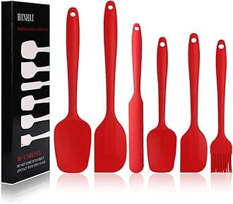 Silicone Spatula Set - Red 6 Piece Non - Stick Rubber Spatula with Stainless Steel Core - Heat-Resistant Kitchen Utensils Set for Cooking, Baking and Mixing