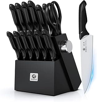 imarku 14 Pieces Professional Stainless Steel Kitchen Knife Set, Includes Knife Base, Sharpener and Scissors, Knife Set, Dishwasher Safe, with Ergonomic Handle, Black