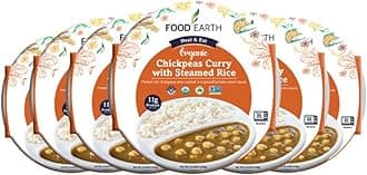 Food Earth Ready-to-Eat Indian Chickpeas Curry with Steamed Rice – Organic, Vegan, Gluten-Free, Microwavable Meal (Pack of 6 x 10.58 oz)