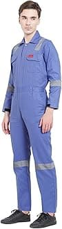 FRENCH TERRAIN® Men's 100% Cotton Industrial Work WEAR Coverall Boiler Suit with Reflective Tape 210 GSM (M - 38, Petrol Blue)