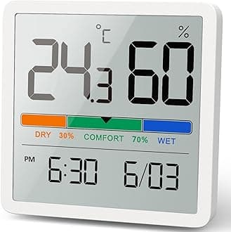 NOKLEAD Hygrometer Indoor Thermometer, Desktop Digital Thermometer with Temperature and Humidity Monitor, Accurate Humidity Gauge Room Thermometer with Clock (White)