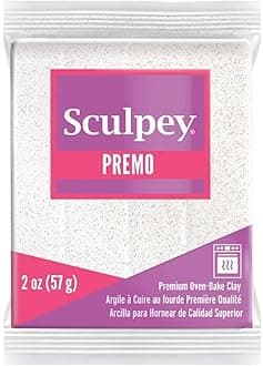 Sculpey Premo Polymer Oven-Bake Clay, Frost White Glitter, Non Toxic, 2 oz. bar, Great for jewelry making, holiday, DIY, mixed media and more. Premium clay great for clayers and artists.