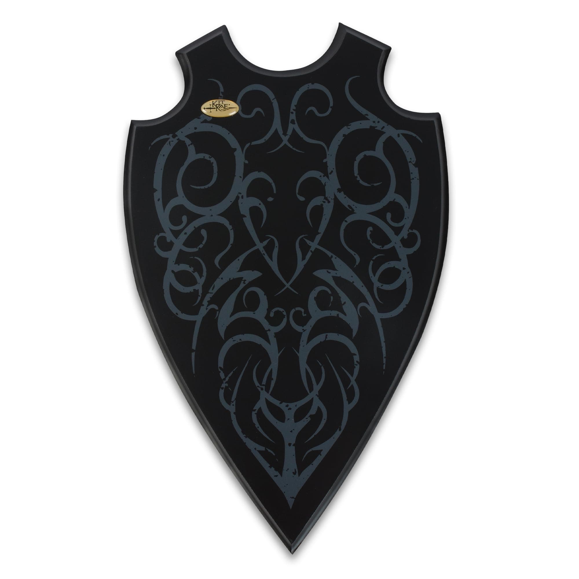 Kit Rae Designed Universal Sword Holder Plaque | Screen Printed Tribal Fantasy Design | Vertical Sword Display | Black Finish | Sturdy & Durable Wood Construct | Measured 9.25” x 14.75"