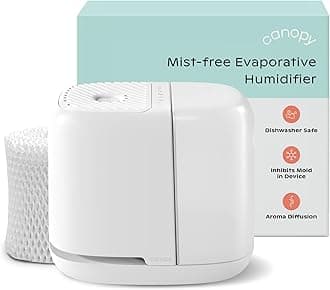 Canopy Bedside Humidifier 2.0, White, 36 HR Run Time, 2.5L Capacity - Reading Light & White Noise - Alleviate Symptoms of Allergies, Flu, Cold, Dry Skin - Humidifier, Filter, Power Cord & Adapter