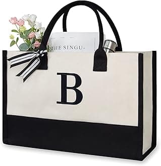 TOPDesignPersonalized Initial Canvas Beach Bag, Monogrammed Gift Tote Bag for Women