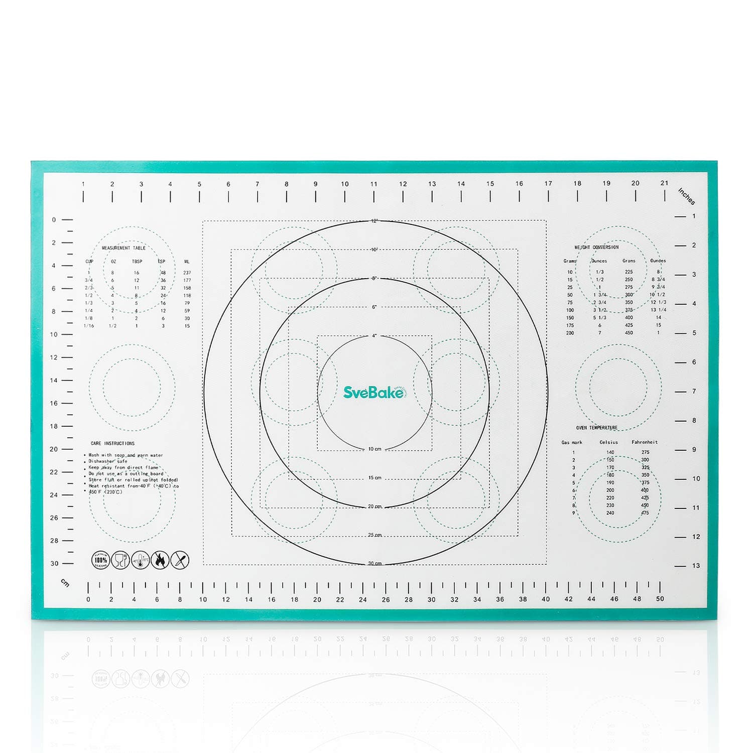 SveBake Silicone Baking Mat - Reusable Extra Thick Non-Slip Non-Stick Pastry Mat with Measurements for Pastry Rolling, 15.7" x 23.6"