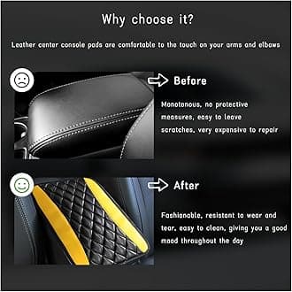 Car Center Console Cushion Pad, Universal Leather Waterproof Armrest Seat Box Cover, Comfortable Auto Armrest Cover Protector, Car Interior Decor Accessories for Most Vehicles (Black & Yellow)
