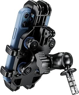 BRCOVAN Motorcycle Fork Stem Phone Mount Holder with Vibration Dampener, Heavy Duty Cellphone Cradle Fit Stem Tubes 12mm-25.4mm in Diameter, Adjustable for 5.4-6.9'' Smartphone