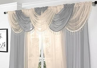 Voile Curtain Swag with Crystal Beaded Trim (Cream)