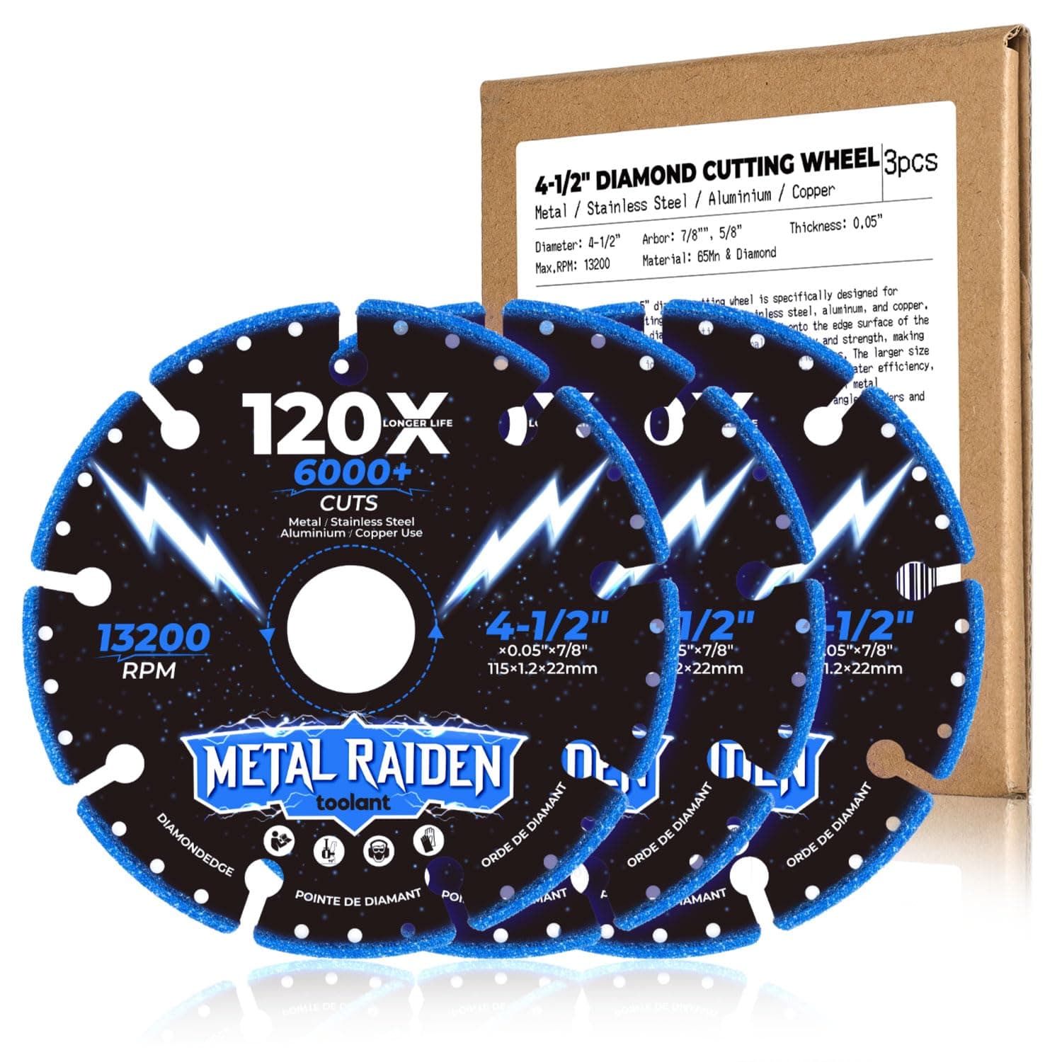 toolant4-1/2” Diamond Cutting Wheels for Metal 3pcs, Angle Grinder Cutting Disc with 6000+ Cuts On Rebar, Steel, Iron and INOX, Widen Diamond Coated Edges Metal Cut Off Wheel for Pro