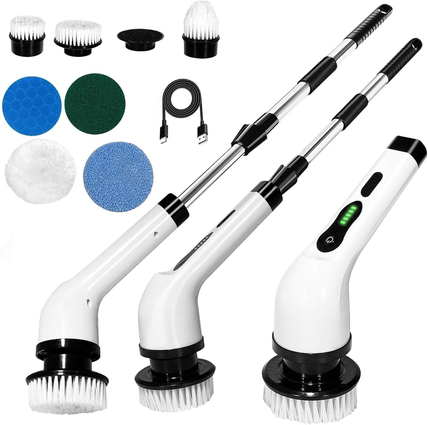 SWOMMOLY Electric Spin Scrubber, Full Body Waterproof Cordless Cleaning Brush with 7 Replaceable Brush Heads Power Scrubber Shower Adjustable & Detachable Handle for Bathroom, Tub, Tile, Floor, Car