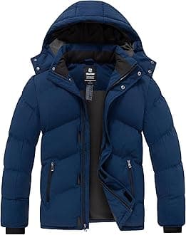 wantdo Men's Waterproof Winter Coat Warm Puffer Jacket with Removable Hood