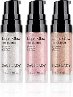 Liquid Highlighter Makeup Set Shimmer And Shine Ultra-Smooth Radiant Illuminator Kit For Face Cheekbone Body Glow Bronzer Glitter Illuminating Highlighters Makeups 3 Pack (3×6ml/0.2Fl Oz)