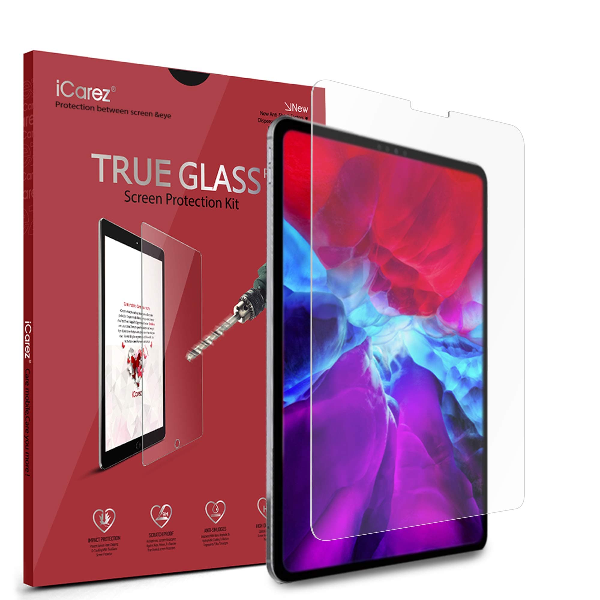 iCarez Tempered Glass Screen Protector for iPad Pro 12.9 2021/2020 / 2018 12.9-inches, 2-Pack