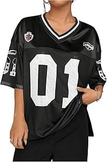 Jersey Shirts for Women Y2k Graphic Number Oversized Tees V Neck Half Sleeve Cute Soccer Streetwear T Shirt Tops