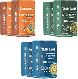 - Roasted Edamame Assorted (Sea Salt, Masala,Cheese) (6 packs - 100gm Each) | 100% Veg High Protein Snack | No Added Sugar | Non-GMO | Rich in Fiber | No Gluten