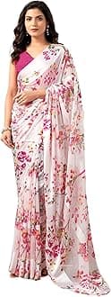 SIRILWomen's Georgette Floral Printed Saree With Unstitched Blouse Piece