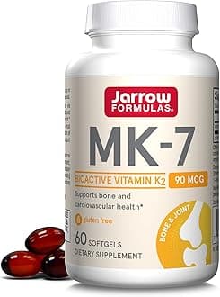 Jarrow Formulas MK-7 90 mcg - Bioactive Form of Vitamin K2-60 Servings (Softgels) - Support to Build Strong Bones & Cardiovascular Health - Dietary Supplement - Gluten Free