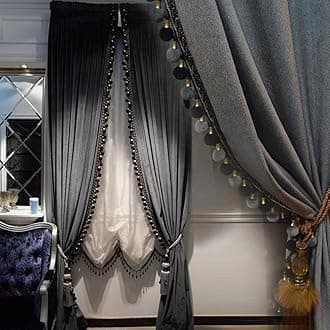 Luxury Curtain for Living Room Blackout Velvet 2 Panels Curtains Set Luxury Tassel Bedroom Curtains (Iron-Grey, (100W×96L)×2)