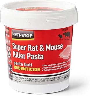 Pest-Stop Super Rat & Mouse Killer Pasta Bait | Effective Bait for Mice and Rats | Rodent Control Solution for Home and garden | Suitable for Baiting stations (15 x 10g), Red